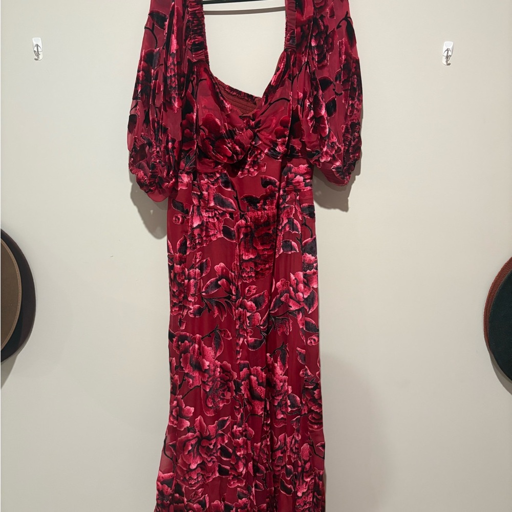 Hutch Elegant Red Floral Long Sleeve Dress